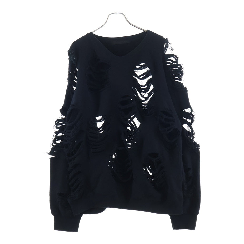 JUN / NAKAYAMA(ジュンナカヤマ) 23AW Destroyed Crewneck Sweatshirt デストロイ加工クルーネックスウェット ブラック JN-FW23-C001