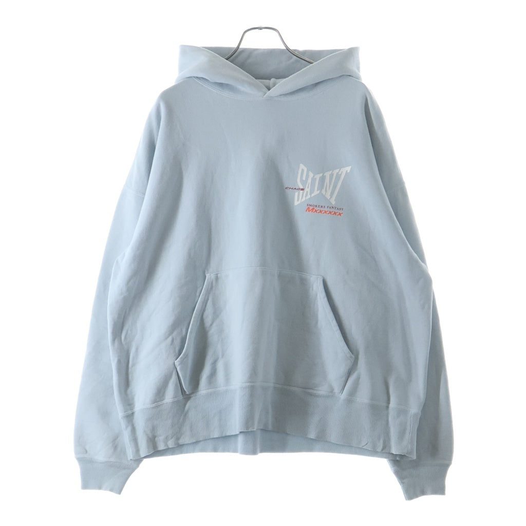 SAINT MICHAEL(セントマイケル) 25SS HOODIE RIBON SAINT 胸ロゴ スウェット プルオーバーパーカー ブルー SM-HR8-0000-048