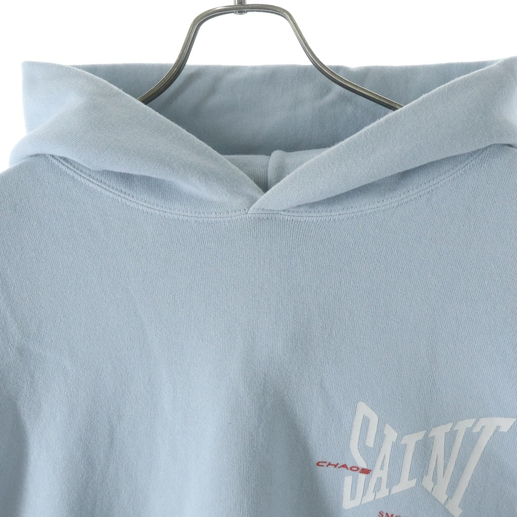 SAINT MICHAEL(セントマイケル) 25SS HOODIE RIBON SAINT 胸ロゴ スウェット プルオーバーパーカー ブルー SM-HR8-0000-048