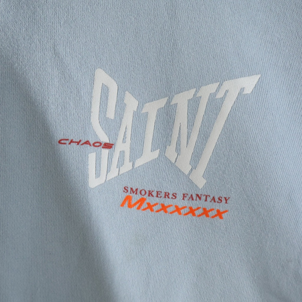 SAINT MICHAEL(セントマイケル) 25SS HOODIE RIBON SAINT 胸ロゴ スウェット プルオーバーパーカー ブルー SM-HR8-0000-048