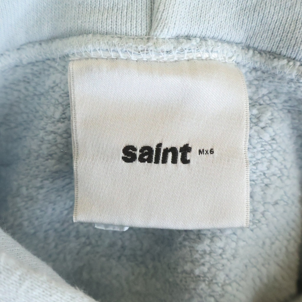 SAINT MICHAEL(セントマイケル) 25SS HOODIE RIBON SAINT 胸ロゴ スウェット プルオーバーパーカー ブルー SM-HR8-0000-048