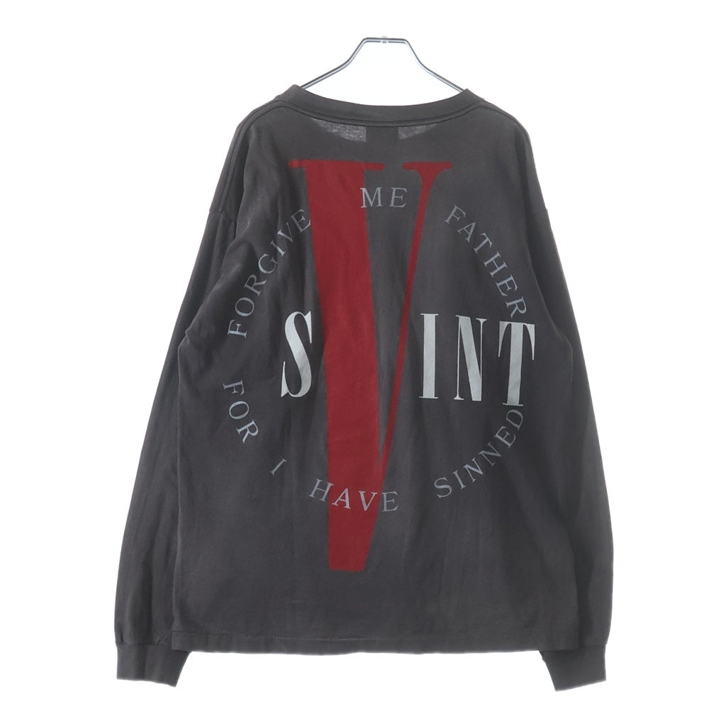SAINT MICHAEL(セントマイケル) 22SS ×VLONE LS TEE ヴィーロン ヴィンテージ加工 ロングスリーブ プリントTシャツ 長袖カットソー ブラック SM-S22-0000-068