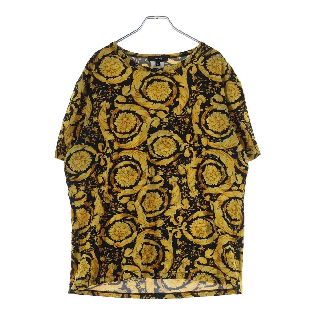 VERSACE(ヴェルサーチ) Barocco バロッコ デジタルプリント コットン 半袖Tシャツ カットソー ブラック/イエロー 1000959