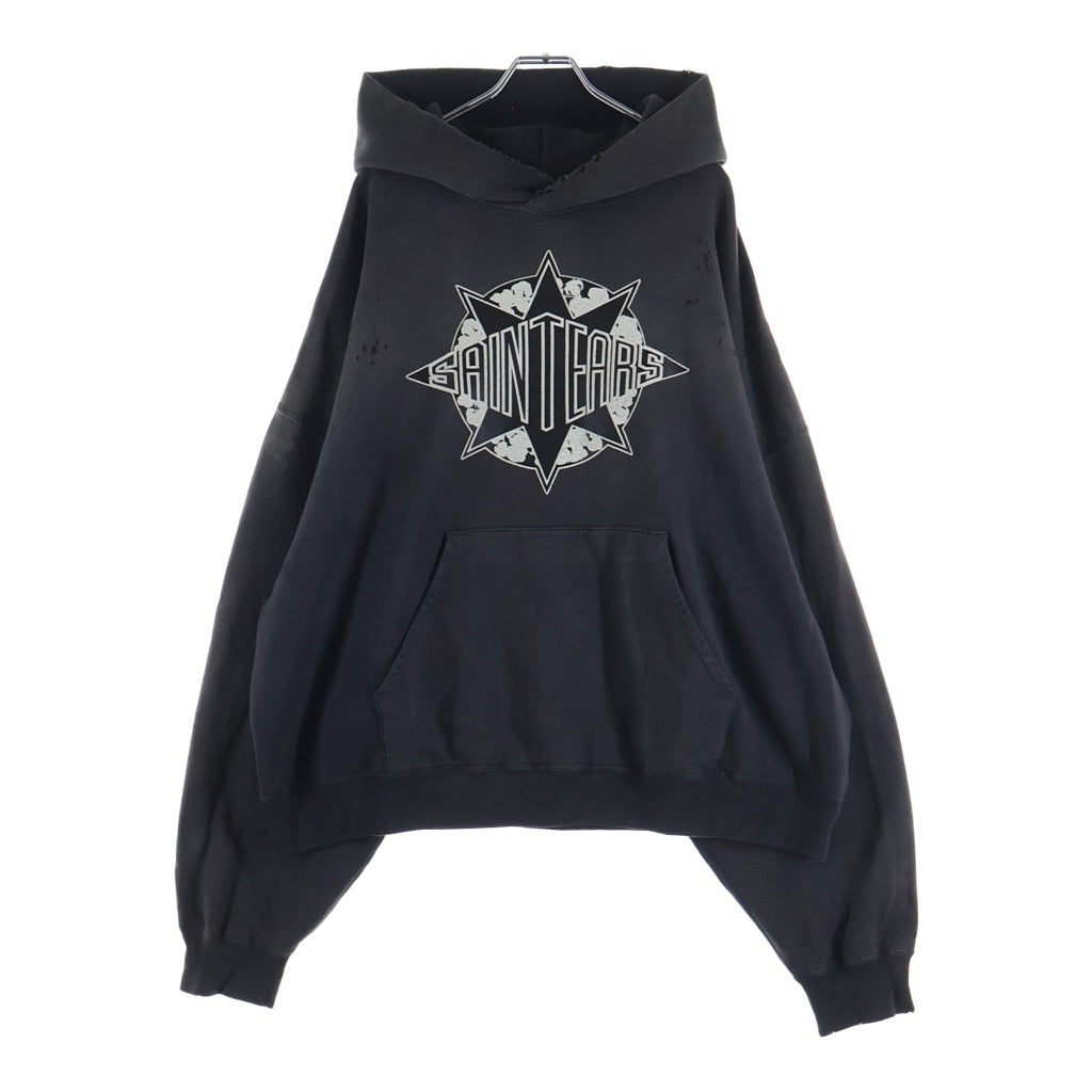 SAINT MICHAEL(セントマイケル) 24AW × DENIM TEARS デニムティアーズ ダメージ加工 スウェット プルオーバーパーカー グレー SM-YS1-0000-C46