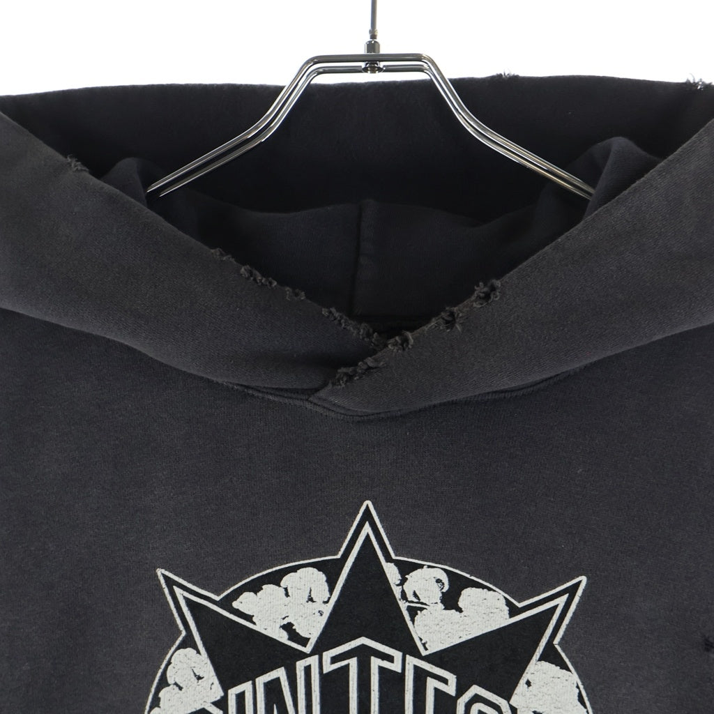 SAINT MICHAEL(セントマイケル) 24AW × DENIM TEARS デニムティアーズ ダメージ加工 スウェット プルオーバーパーカー グレー SM-YS1-0000-C46