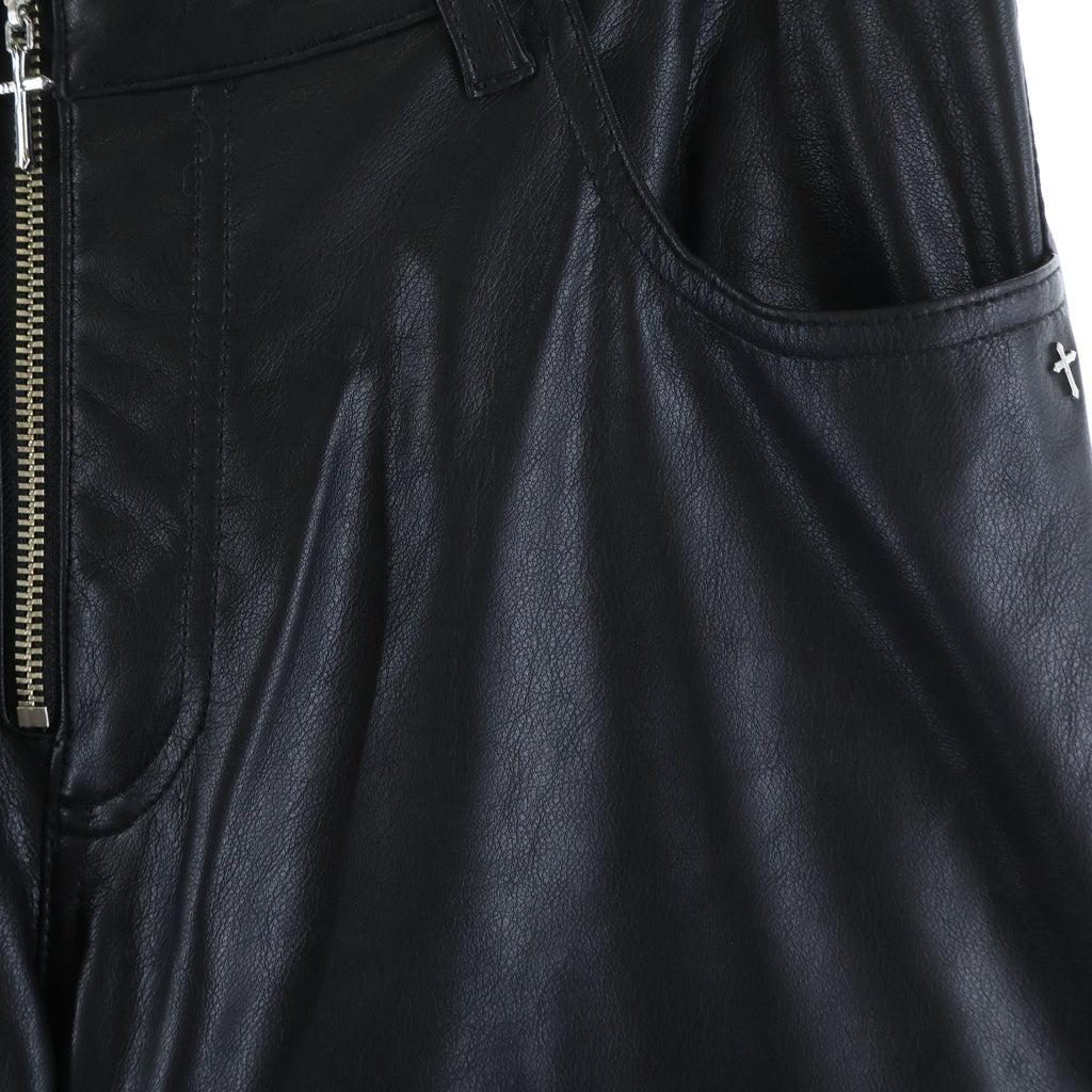 LAST NEST(ラスト ネスト) Faux Leather Cargo Pants V2 2WAY フェイクレザーパンツ ハーフパンツ ショーツ ブラック