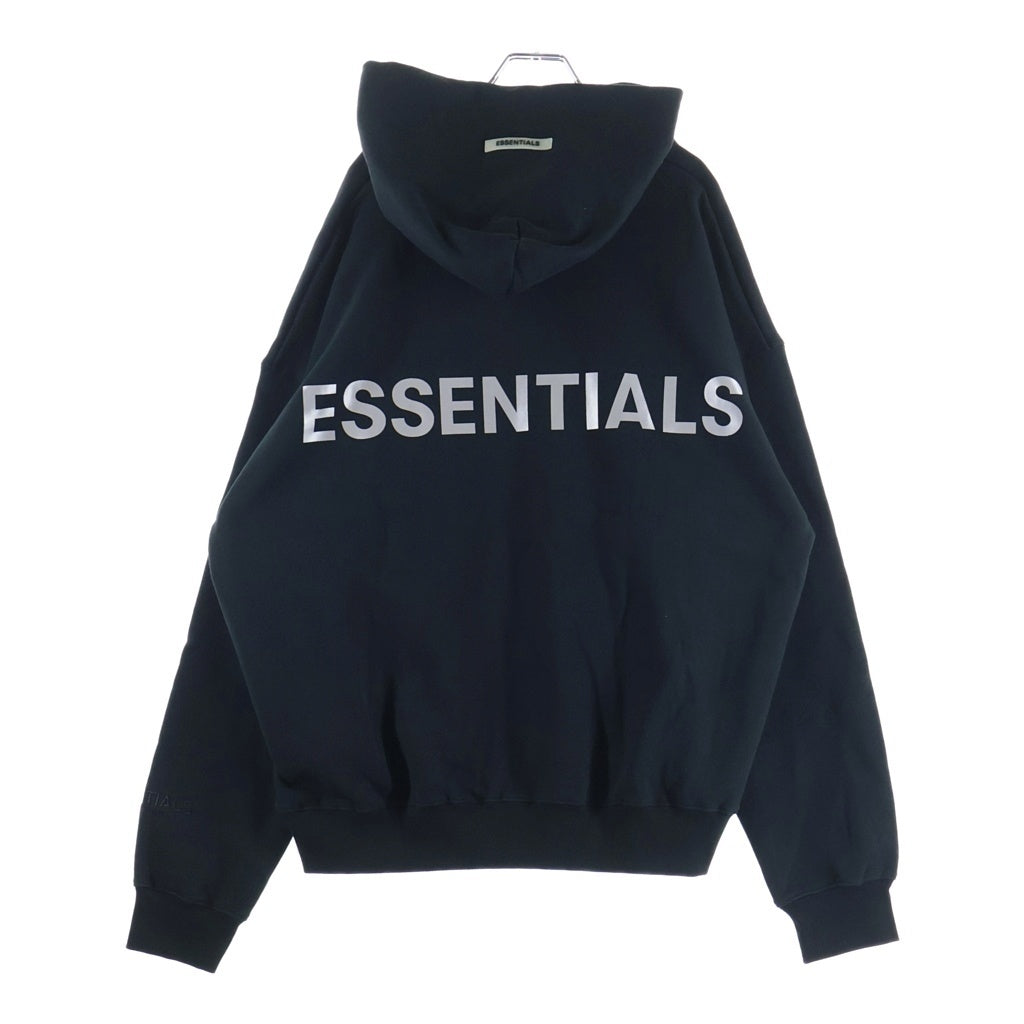 FEAR OF GOD ESSENTIALS(フィアオブゴッド エッセンシャルズ) バックロゴ リフレクタープリント プルオーバーパーカー フーディ ブラック