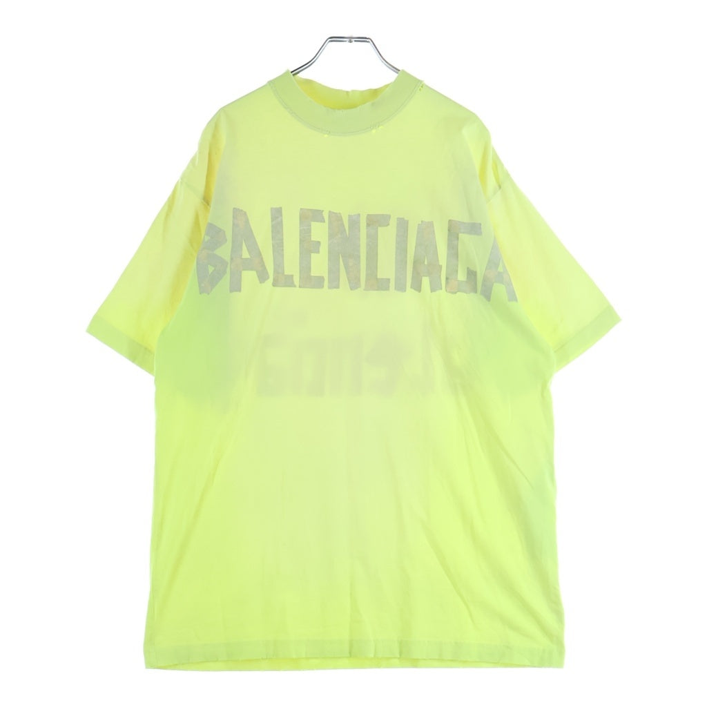 BALENCIAGA(バレンシアガ) デストロイ加工 テープロゴ クルーネック半袖Tシャツ カットソー イエロー 739784 T0VA9