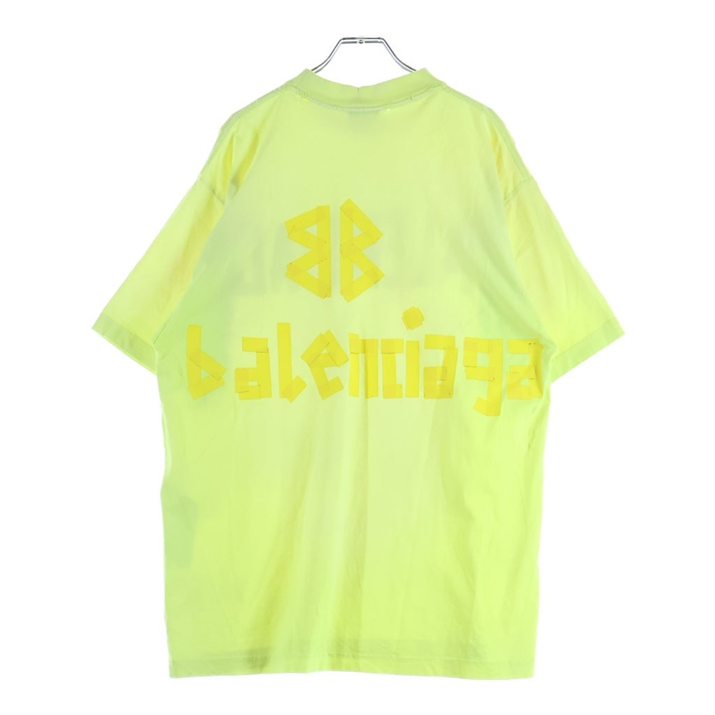 BALENCIAGA(バレンシアガ) デストロイ加工 テープロゴ クルーネック半袖Tシャツ カットソー イエロー 739784 T0VA9
