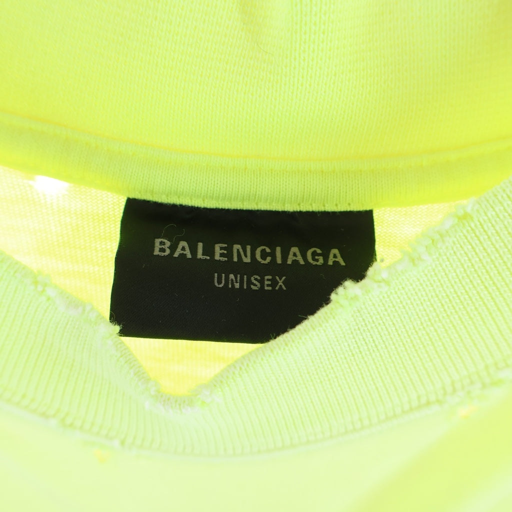 BALENCIAGA(バレンシアガ) デストロイ加工 テープロゴ クルーネック半袖Tシャツ カットソー イエロー 739784 T0VA9