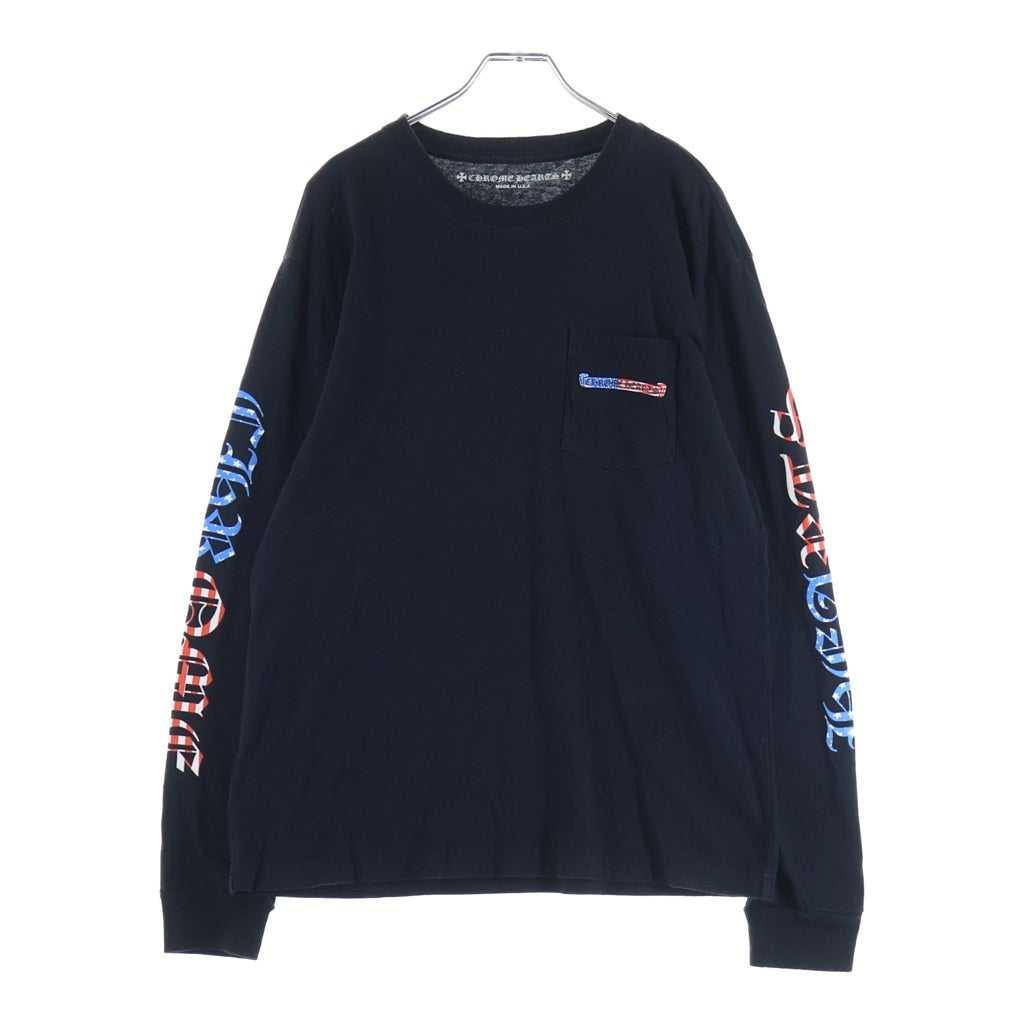 CHROME HEARTS(クロムハーツ) American Flag Back Scroll Logo Label L/S Tee 星条旗 アメリカンフラッグ 長袖Tシャツ カットソー ブラック