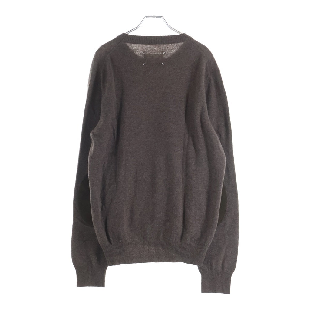 Maison Margiela(メゾンマルジェラ) レザーエルボーパッチ クルーネックニット ライトセーター ブラウン S30HA0966 S16082