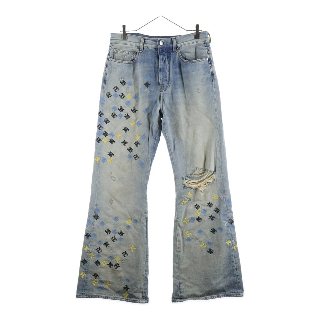 AMIRI(アミリ) 25SS MA QUAD EMBROIDERED FLARE / IND ロゴ刺繍 フレアダメージデニムパンツ インディゴ SRAMDNFR1015A -