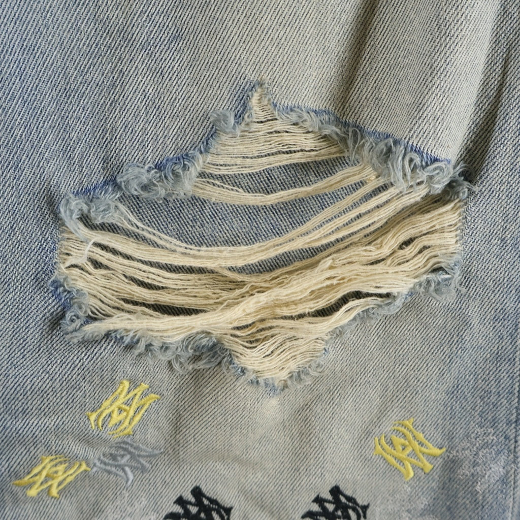AMIRI(アミリ) 25SS MA QUAD EMBROIDERED FLARE / IND ロゴ刺繍 フレアダメージデニムパンツ インディゴ SRAMDNFR1015A -