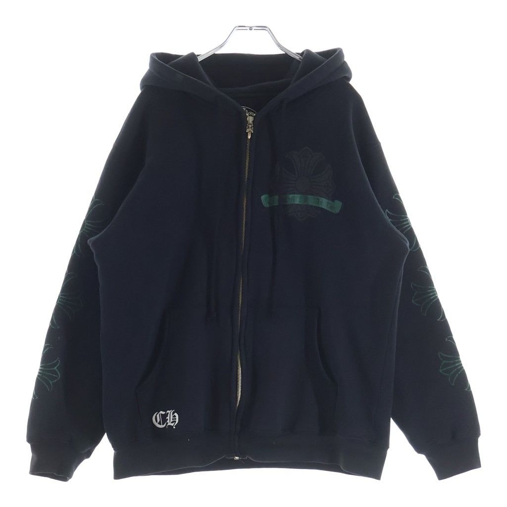 CHROME HEARTS(クロムハーツ) OLD CH PLUS 袖CHプラスプリント ジップアップ パーカー ブラック/グリーン