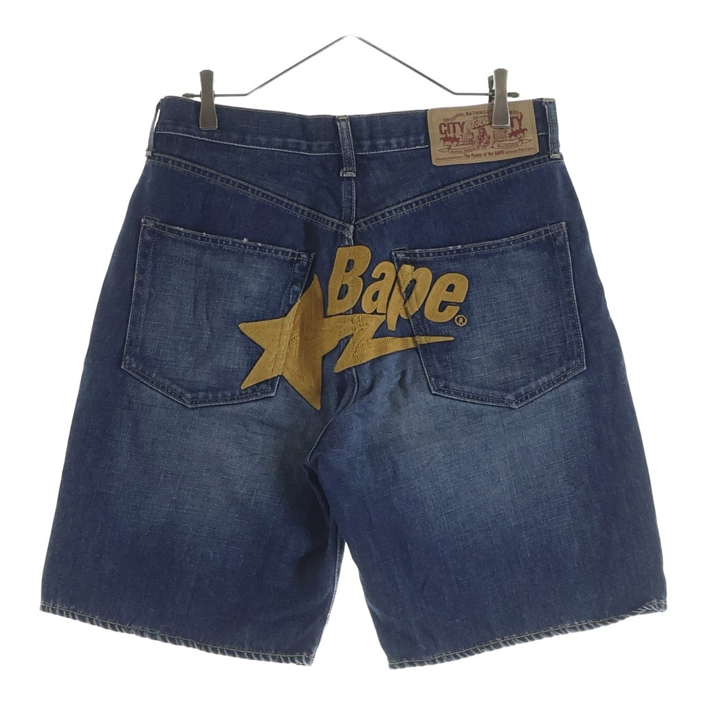 A BATHING APE(アベイシングエイプ) BAPE STA 刺繍ロゴ デニム ハーフパンツ インディゴ