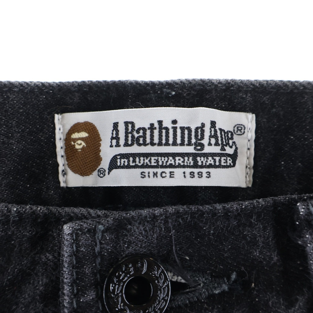A BATHING APE(アベイシングエイプ) サル ロゴ刺繍 ストレートデニムパンツ ブラック