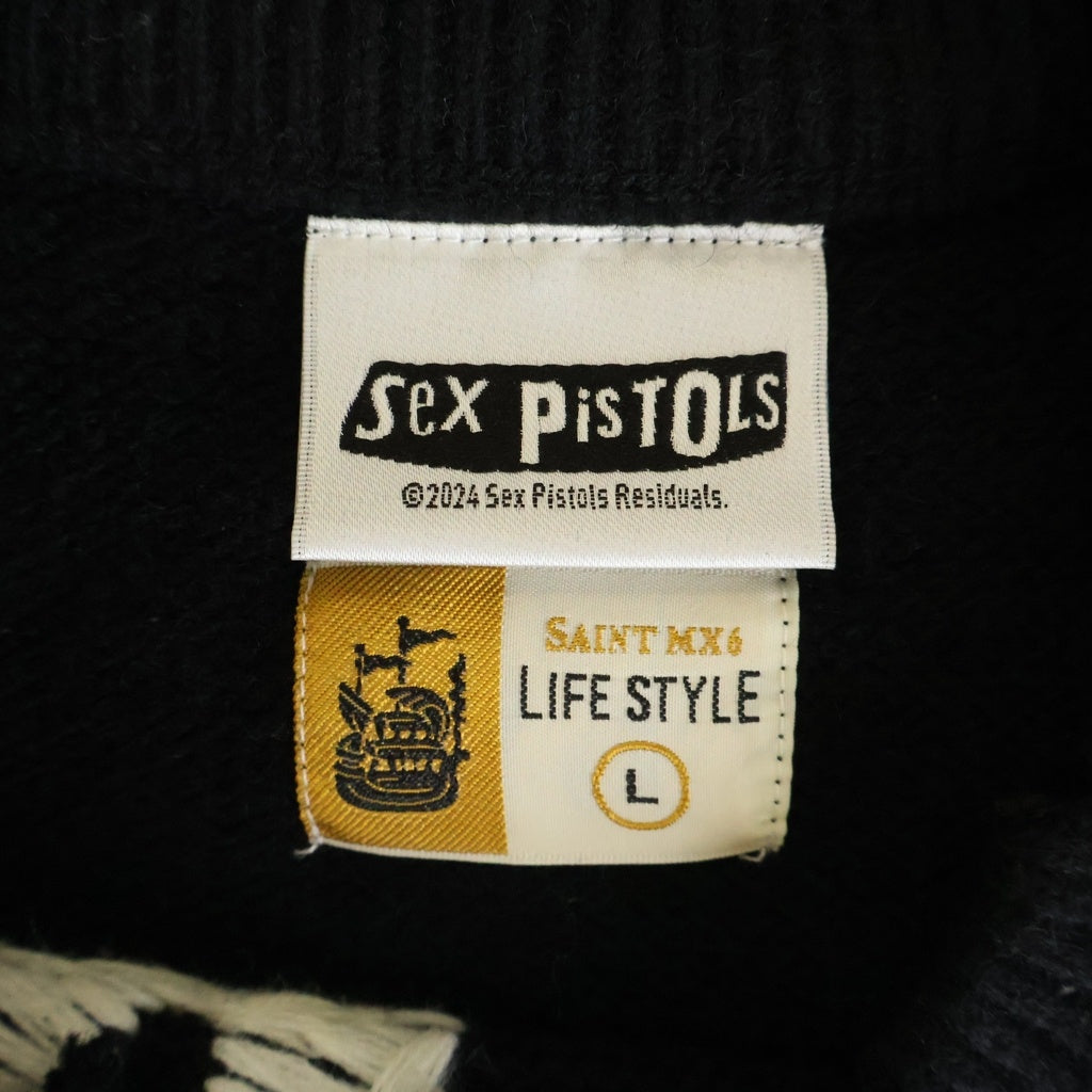 SAINT MICHAEL(セントマイケル) 24AW×Sex Pistols xセックスピストルズ SP CREW KNT I AM A クラッシュ加工クルーネックニットセーター ブラック SM-YS1-0000-C24