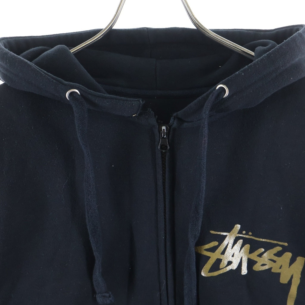 STUSSY(ステューシー) ワールドツアー バックロゴプリント ジップアップフーディー スウェットパーカー ブラック/ゴールド