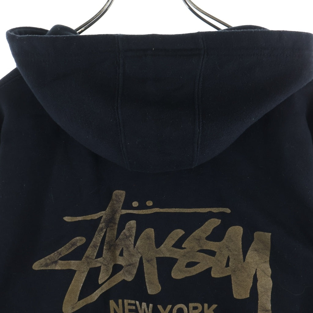 STUSSY(ステューシー) ワールドツアー バックロゴプリント ジップアップフーディー スウェットパーカー ブラック/ゴールド