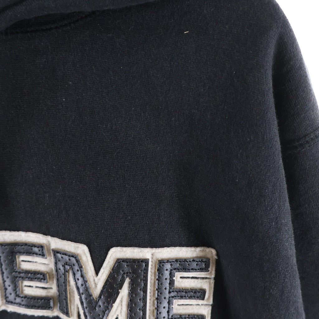 SUPREME(シュプリーム) 18AW Perforated Leather Hooded Sweatshirt パーフォレーテッド レザー プルオーバー パーカー フーディー ブラック