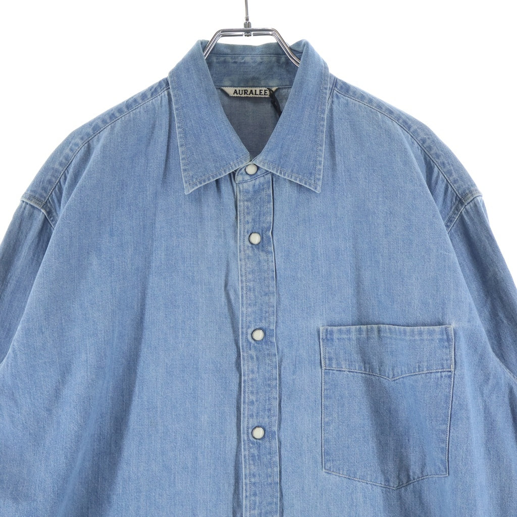 AURALEE(オーラリー) 23SS SELVEDGE SUPER LIGHT DENIM SHIRT ウォッシュ加工 スーパーライト デニム 長袖シャツ インディゴ A23SS01GS