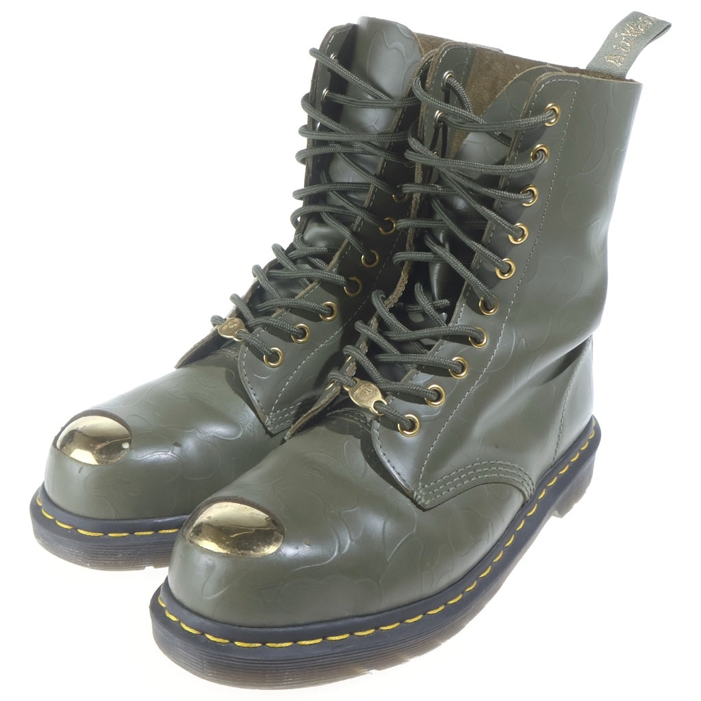 A BATHING APE(アベイシングエイプ) ×DR.MARTENS 10HOLE STEEL TOE CAP SHOES 10ホール スティール ハイカットレザーブーツ カーキ US9/27cm