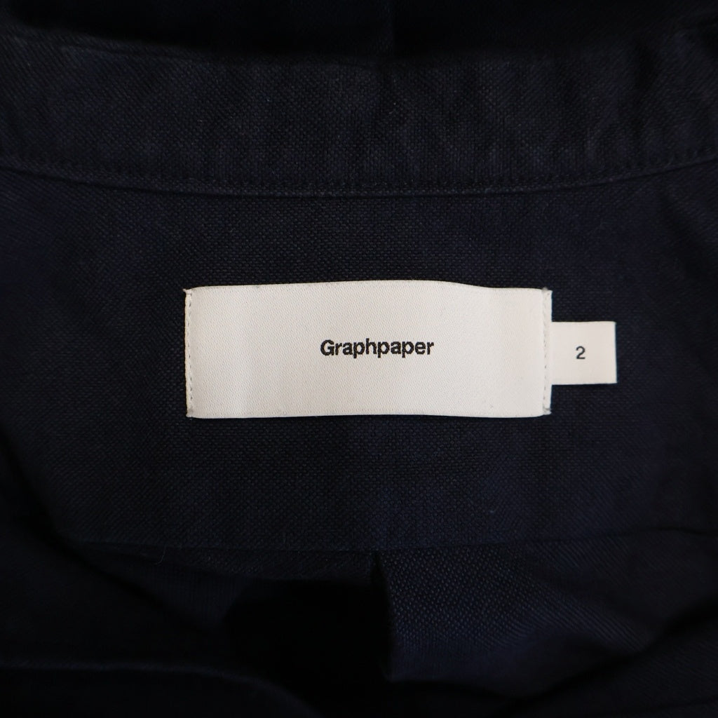 Graphpaper(グラフペーパー) Oxford L/S Band Collar Box Shirt オックスフォード バンドカラー ボックス シャツ 長袖シャツ ネイビー GM254-50014B