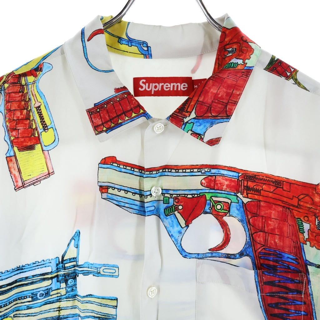 SUPREME(シュプリーム) 26SS Guns Silk S/S Shirt ガンズ 総柄半袖シルクシャツ ホワイト
