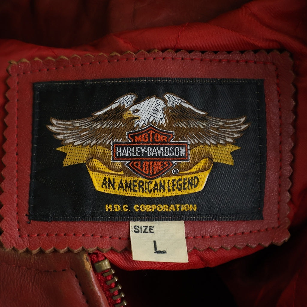 HARLEY DAVIDSON(ハーレーダビッドソン) レザー ジップアップ スタジアムジャケット 刺繍シールドロゴ スタジャン レッド