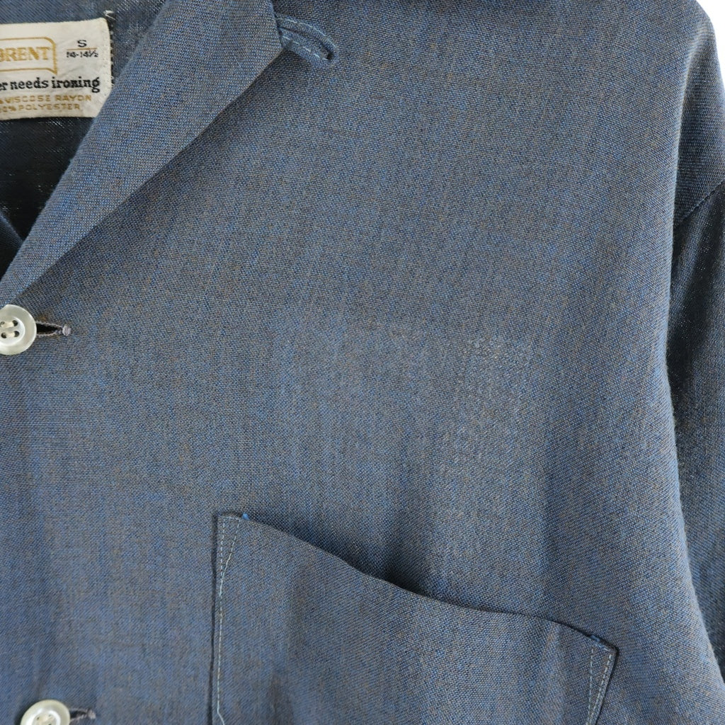 VINTAGE(ヴィンテージ) 60s Rayon Shirt レーヨンシャツ 長袖シャツ 胸ポケット ブルー