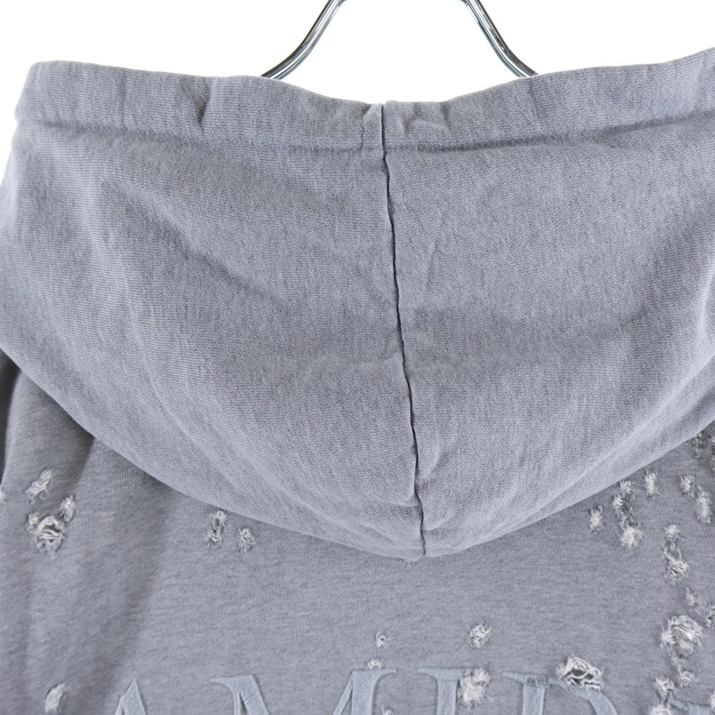 AMIRI(アミリ) 24AW MA SHOTGUN EMBROIDERED HOODIE ショットガン加工 ロゴ刺繍 プルオーバーパーカー グレー AMJYHD1041