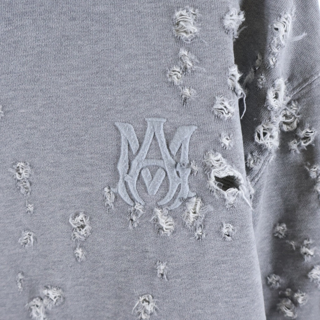 AMIRI(アミリ) 24AW MA SHOTGUN EMBROIDERED HOODIE ショットガン加工 ロゴ刺繍 プルオーバーパーカー グレー AMJYHD1041