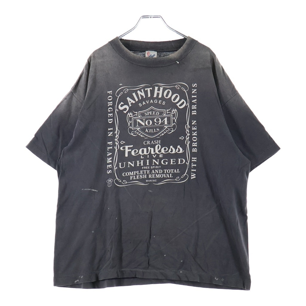 SAINT MICHAEL(セントマイケル) 25SS×NEIGHBORHOOD STHD. SS TEE FEARLESS ネイバーフッド 両面プリント ダメージ加工 半袖Tシャツ カットソー チャコールグレー SM-HR8-0000-C70/25119SMN-CSM03S