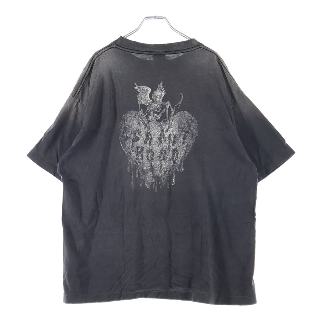 SAINT MICHAEL(セントマイケル) 25SS×NEIGHBORHOOD STHD. SS TEE FEARLESS ネイバーフッド 両面プリント ダメージ加工 半袖Tシャツ カットソー チャコールグレー SM-HR8-0000-C70/25119SMN-CSM03S