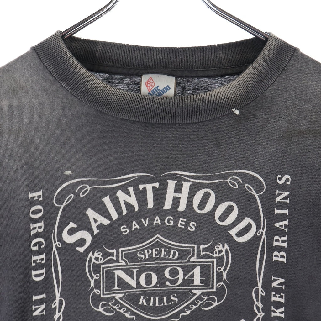 SAINT MICHAEL(セントマイケル) 25SS×NEIGHBORHOOD STHD. SS TEE FEARLESS ネイバーフッド 両面プリント ダメージ加工 半袖Tシャツ カットソー チャコールグレー SM-HR8-0000-C70/25119SMN-CSM03S