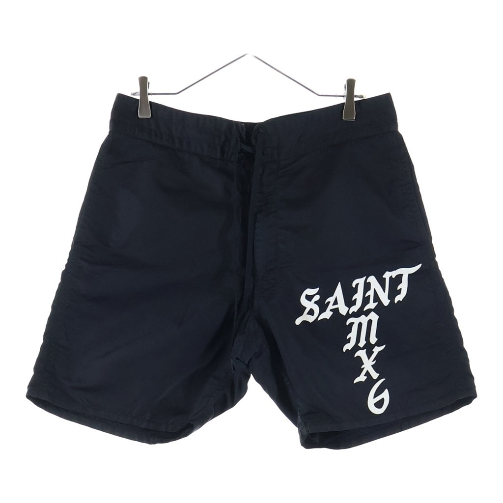 SAINT MICHAEL(セントマイケル) 23SS SWIMMING SHORT ロゴプリント ナイロン スウィムショーツ ハーフパンツ ブラック SM-S23-0000-065
