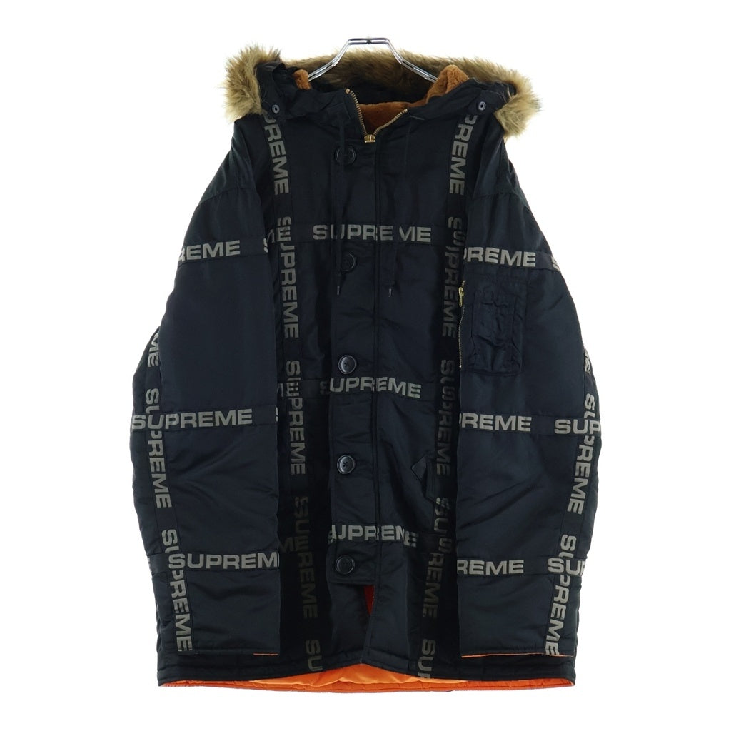 SUPREME(シュプリーム) 18AW Logo Tape N-3B Parka ロゴテープ パーカー ファー フーデッド フライトジャケット ブラック/オレンジ