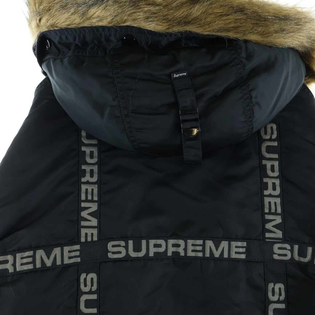 SUPREME(シュプリーム) 18AW Logo Tape N-3B Parka ロゴテープ パーカー ファー フーデッド フライトジャケット ブラック/オレンジ