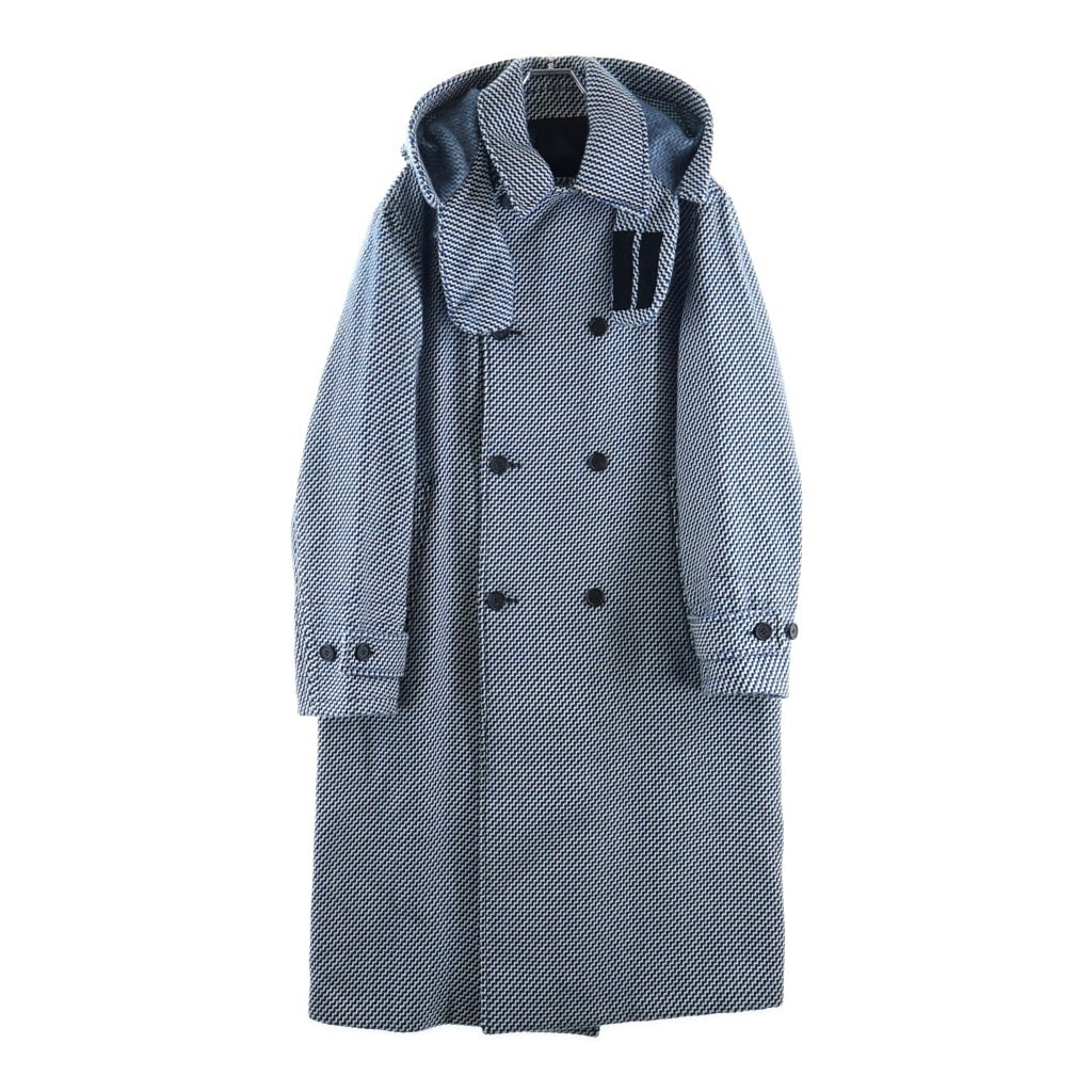 STELLA McCARTNEY(ステラマッカートニー) 千鳥格子柄 フード付き ウール ダブルコート ブルー/ホワイト