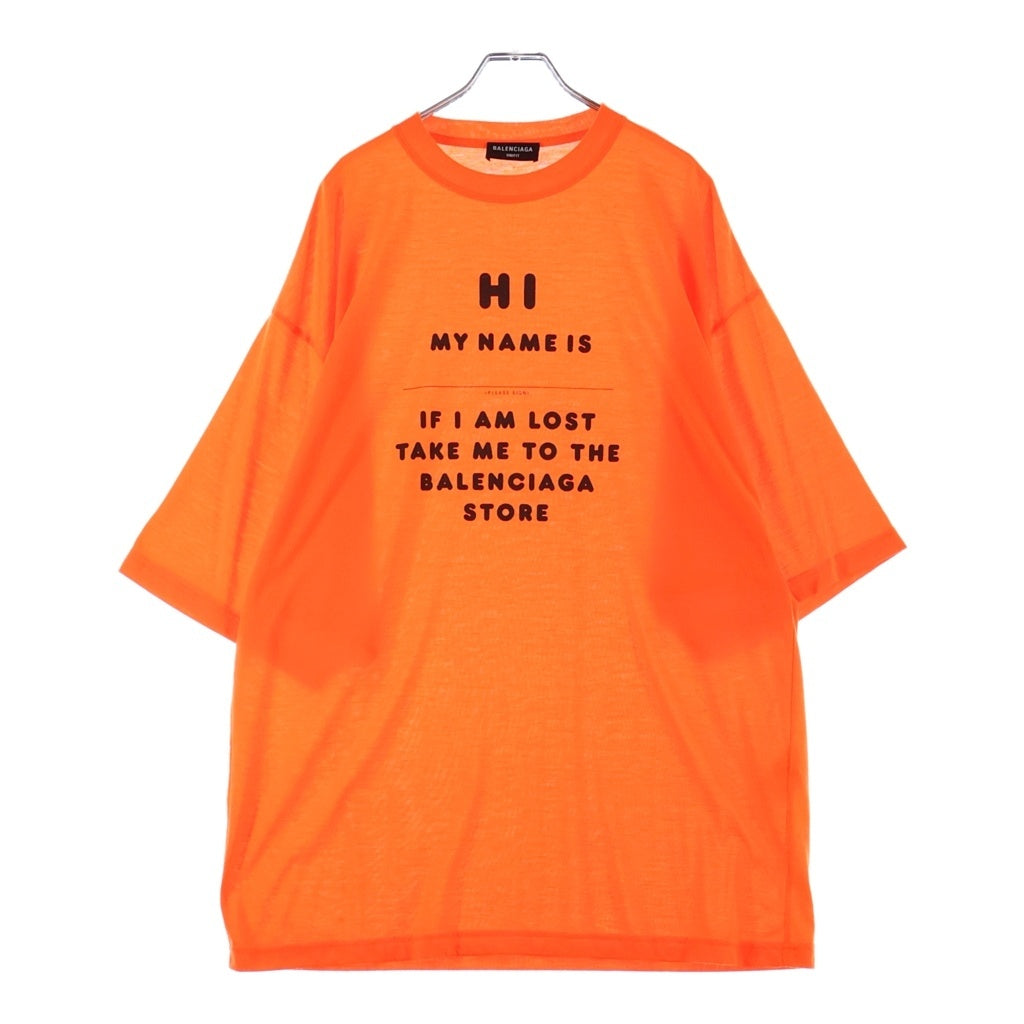 BALENCIAGA(バレンシアガ) 22SS UNIFIT HI MY NAME IS メッセージプリント グラフィックロゴ オーバーサイズ クルーネック 半袖Tシャツカットソー オレンジ 661715 TKVH5