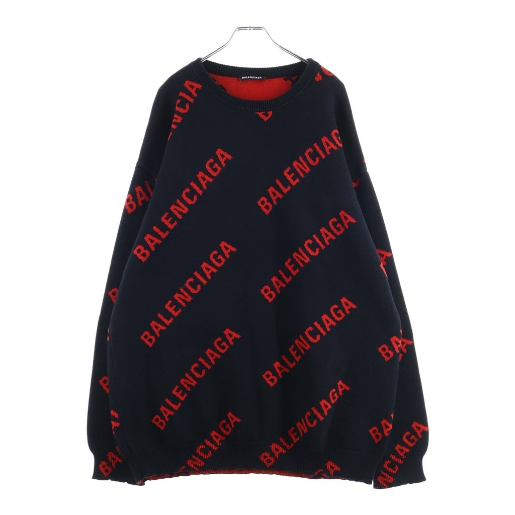BALENCIAGA(バレンシアガ) 20AW ALLOVER LOGO CREWNECK KNIT オーバーサイズ ロゴニット クルーネックセーター ブラック/レッド 625970 T3178