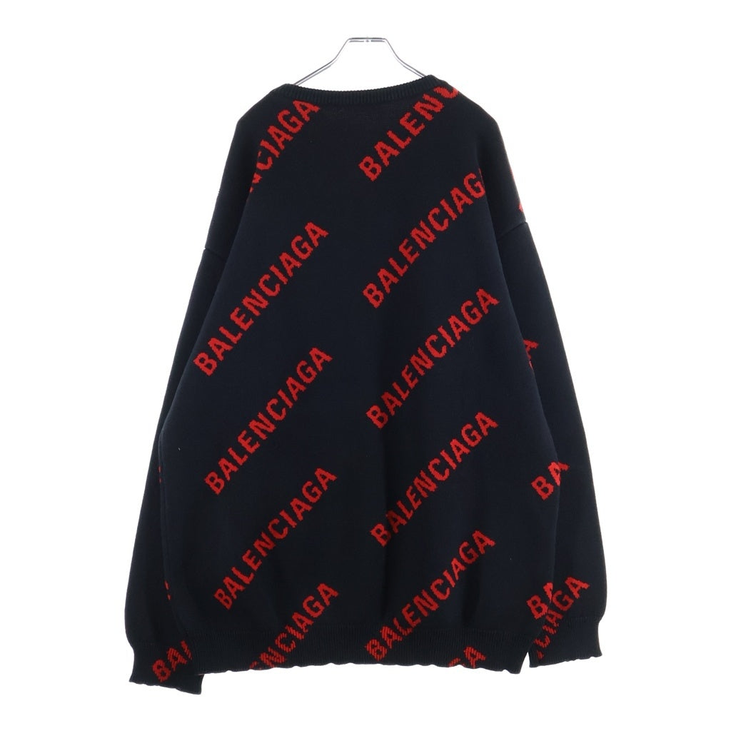 BALENCIAGA(バレンシアガ) 20AW ALLOVER LOGO CREWNECK KNIT オーバーサイズ ロゴニット クルーネックセーター ブラック/レッド 625970 T3178