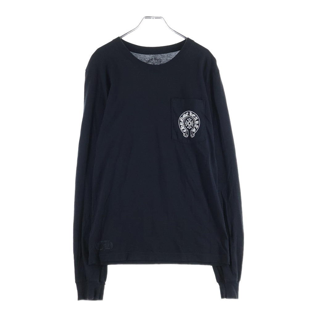 CHROME HEARTS(クロムハーツ) FLRL CRS HORSESHOE L/S バックホースシュー 袖フローラル ロングスリーブ 長袖Tシャツ カットソー ブラック
