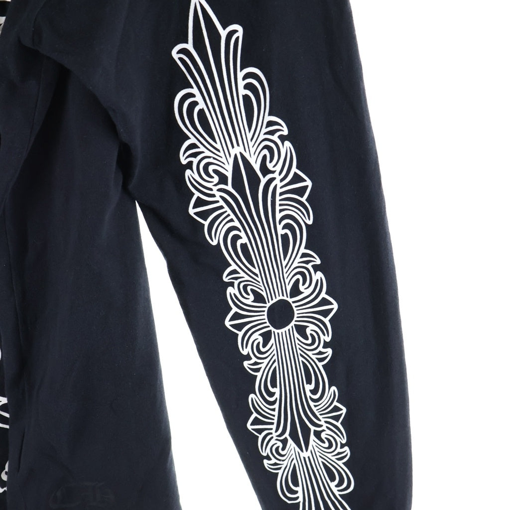 CHROME HEARTS(クロムハーツ) FLRL CRS HORSESHOE L/S バックホースシュー 袖フローラル ロングスリーブ 長袖Tシャツ カットソー ブラック