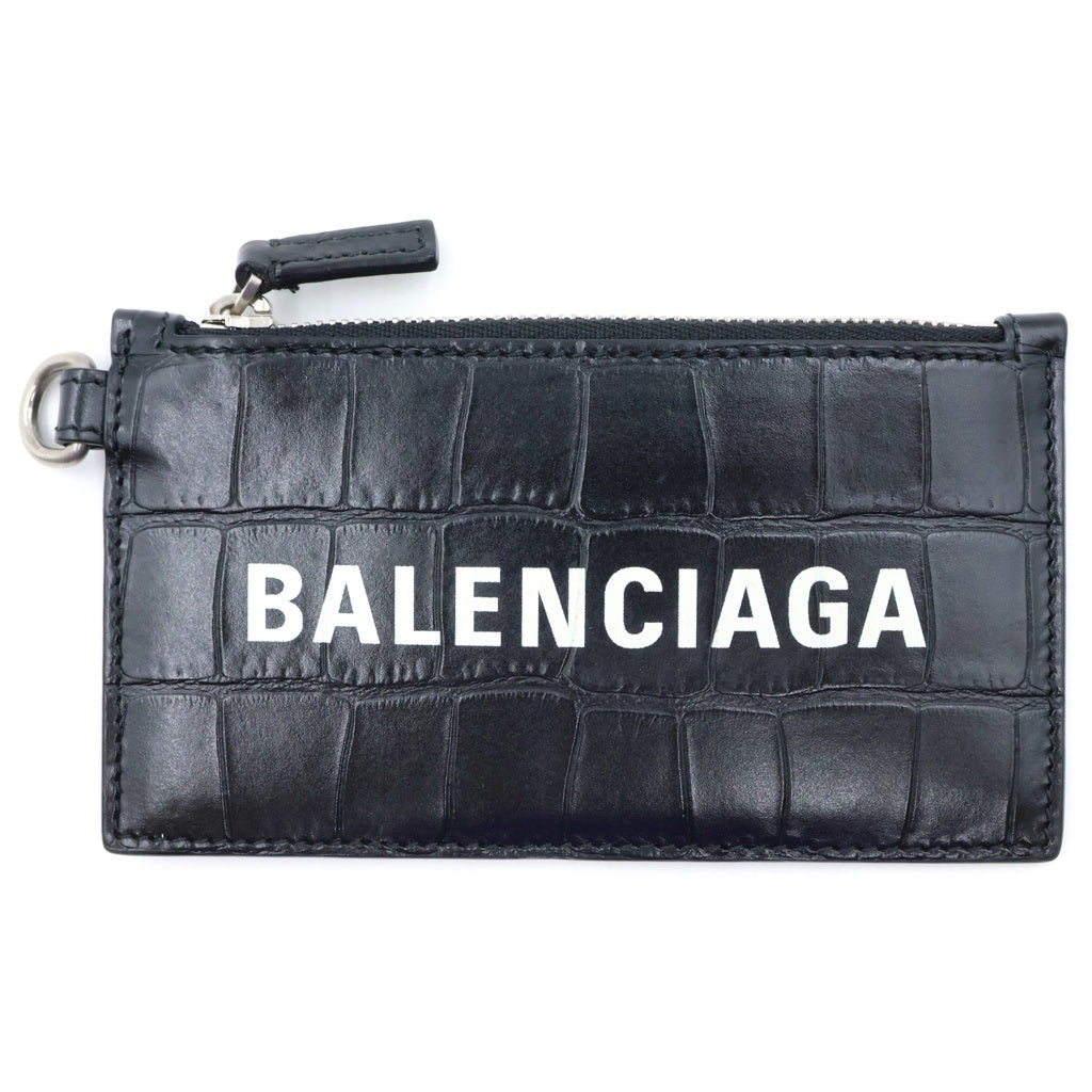 BALENCIAGA(バレンシアガ) クロコ型押し ネックストラップ付き カードケース ブラック 594548 レディース