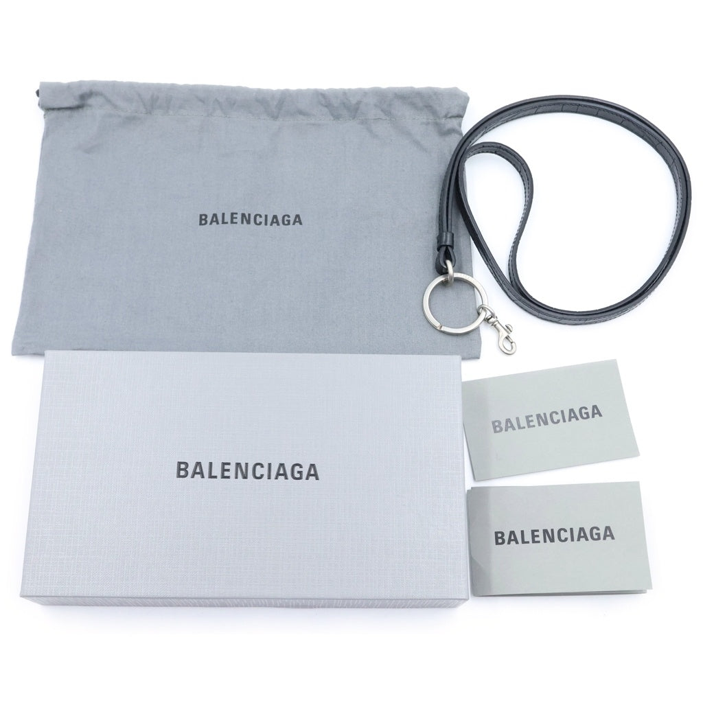 BALENCIAGA(バレンシアガ) クロコ型押し ネックストラップ付き カードケース ブラック 594548 レディース