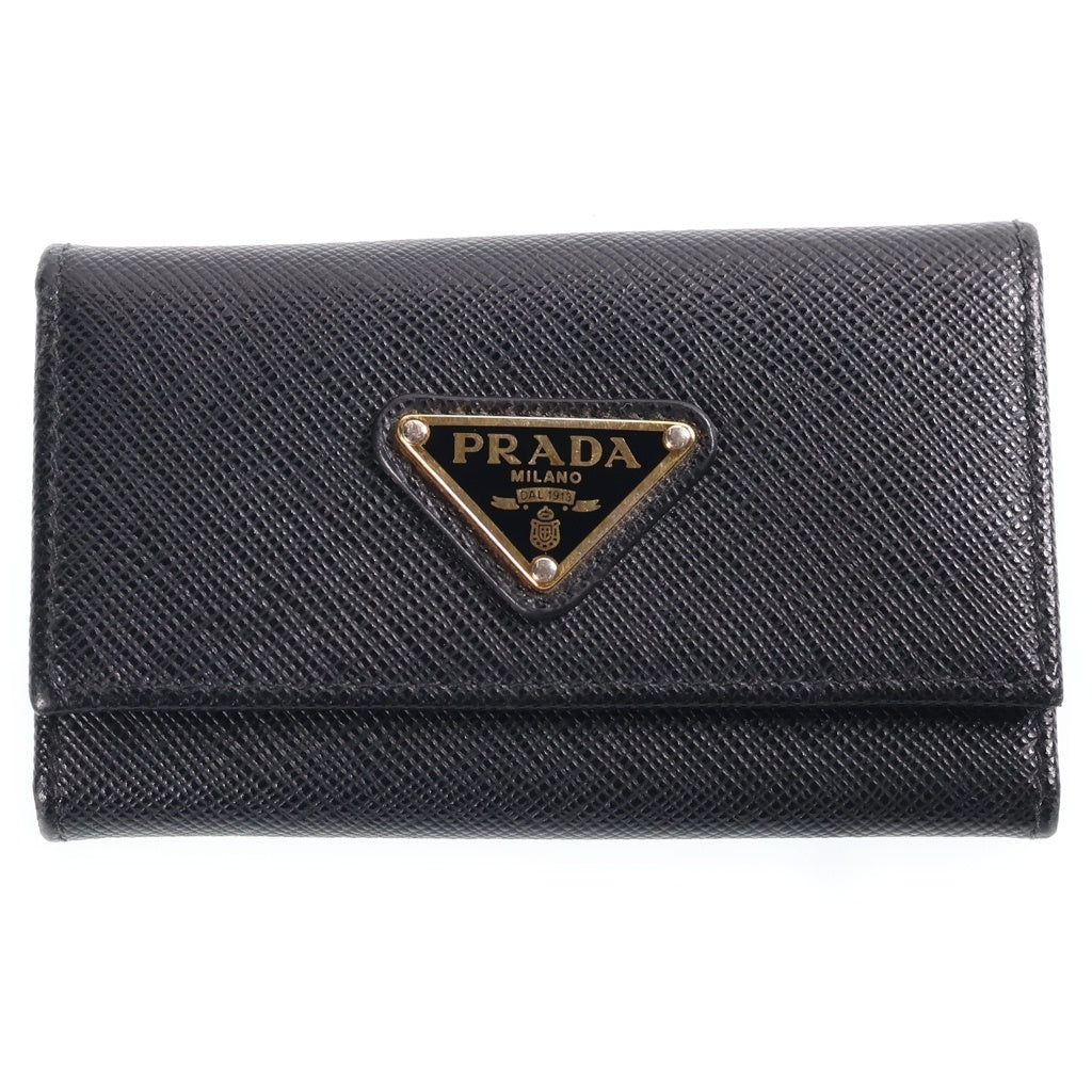 PRADA(プラダ) サフィアーノ レザートライアングル 6連 キーケース ブラック 1PG222