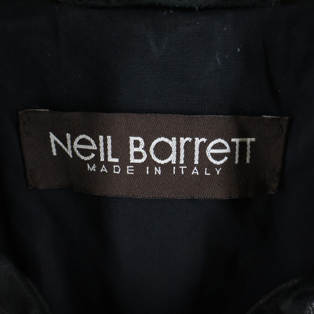 Neil Barrett(ニール バレット) スタンドカラー ジップアップ カウレザージャケット ブラック