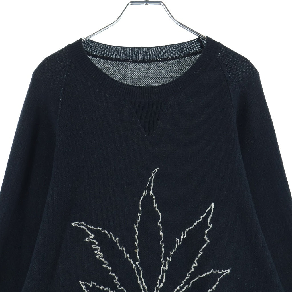 lucien pellat-finet(ルシアンペラフィネ) LEAF COTTON SWEATER カシミヤ混 リーフデザイン 長袖セーター ブラック